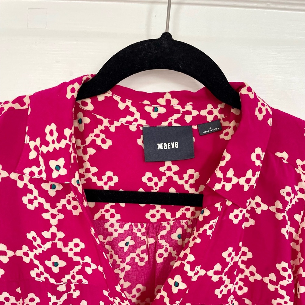 Anthropologie Maeve Pink and White Blouse